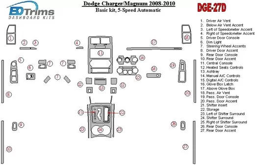 DODGE Dodge Charger 2008-UP Basic Set, 5 - Gears Automatic Gearbox Interior BD Dash Trim Kit €59.99