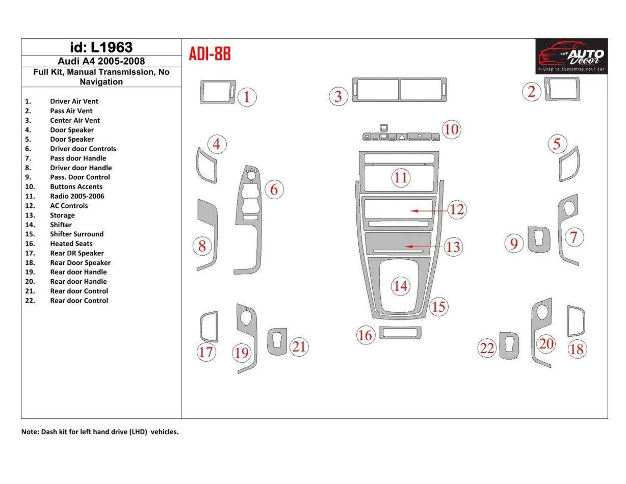 Audi A4 2005-2008 МКПП Interior BD Dash Trim Kit