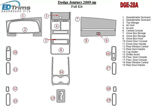 Dodge Journey 2009-UP Full Set Decor de carlinga su interior