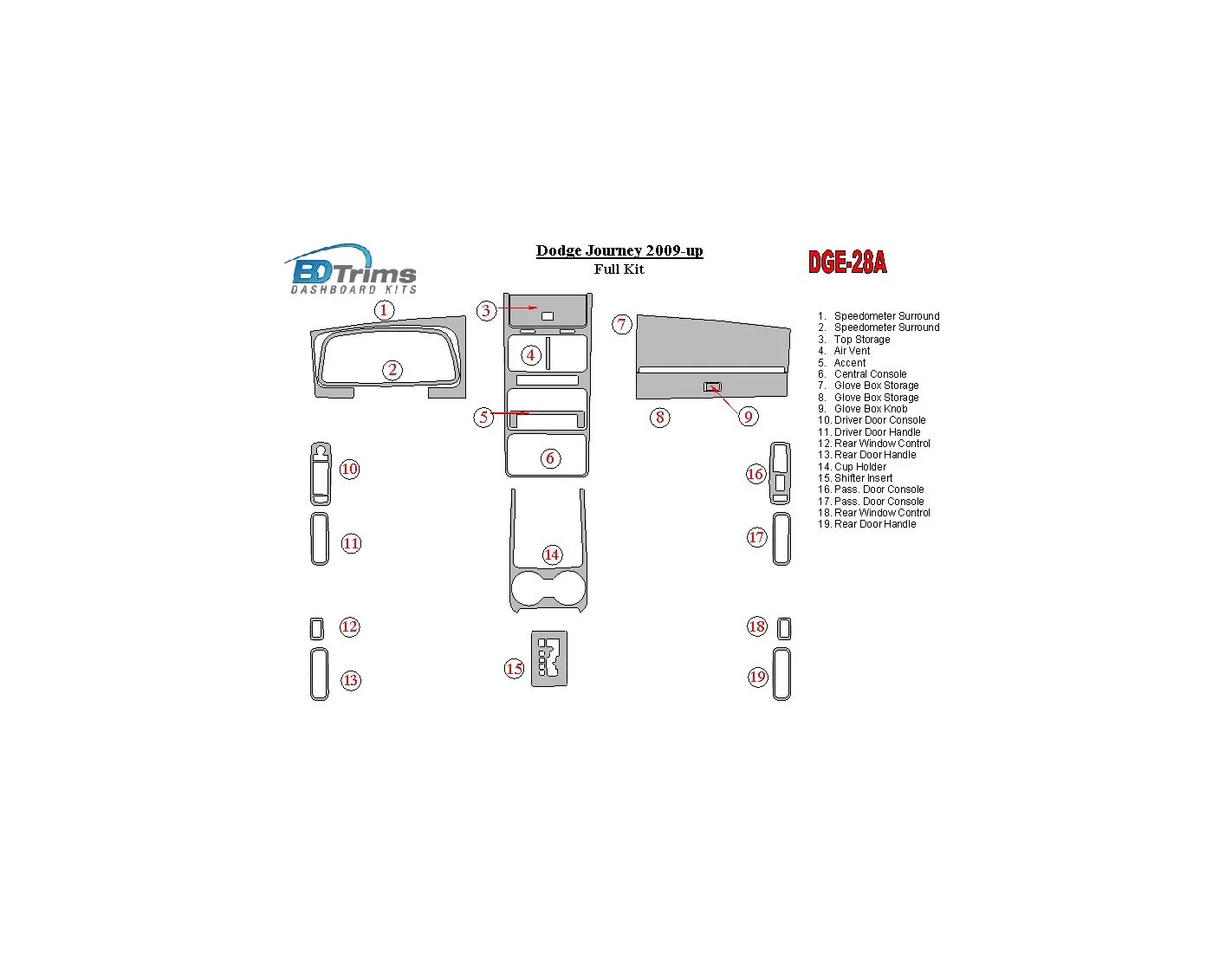 Dodge Journey 2009-UP Full Set Interior BD Dash Trim Kit