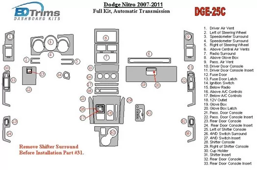 DODGE Dodge Nitro 2007-UP Full Set, Automatic Gear Interior BD Dash Trim Kit €109.99