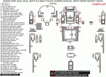 Dodge Ram 2016-2018 full interior dash trim kit With Touch Screen Display, With Front Bucket Seats, 65 Pcs.