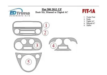 Fiat 500 2012-UP Basic Set, Climate-Control, Aircondition Interior BD Dash Trim Kit