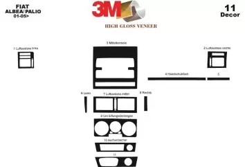 Fiat Albea 01.2005 3M 3D Interior Dashboard Trim Kit Dash Trim Dekor 11-Parts
