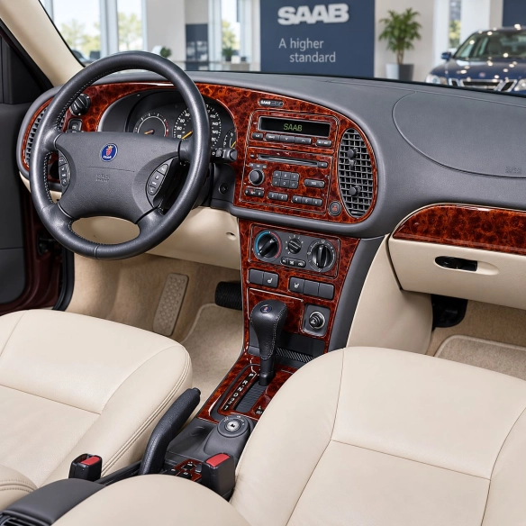 Saab 9-3 1999-2002 Auto Gear, With Compact Casette player, Without OEM, 21 Parts set Interior Dashboard Trim Kit Dash Trim Dekor
