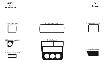 Audi A4 B5 Typ 8D 11.94-01.99 3M 3D Interior Dashboard Trim Kit Dash Trim Dekor 7-Parts