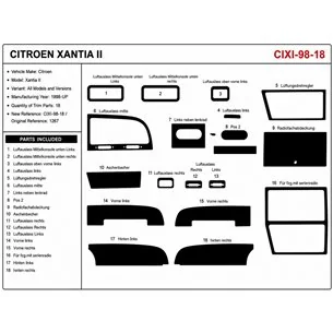 Citroen Xantia II 1998+ 3D dashboard trim kit, 18 parts