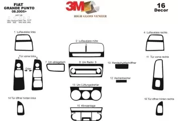 Fiat Grande Punto 08.2005 3M 3D Interior Dashboard Trim Kit Dash Trim Dekor 16-Parts