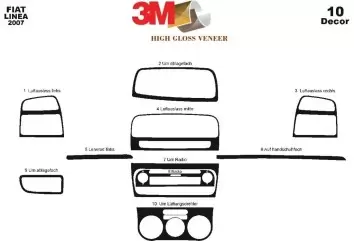 Fiat Linea 06.2007 3M 3D Interior Dashboard Trim Kit Dash Trim Dekor 10-Parts