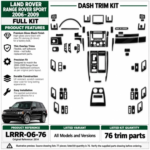 Land Rover Range Rover Sport 2006-2009 kit rivestimento cruscotto e interni 3D 76 pezzi 2