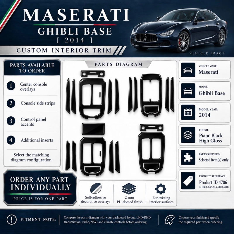 Maserati Ghibli Base 2014 2019 – Designer Trim – Kit completo para interiores