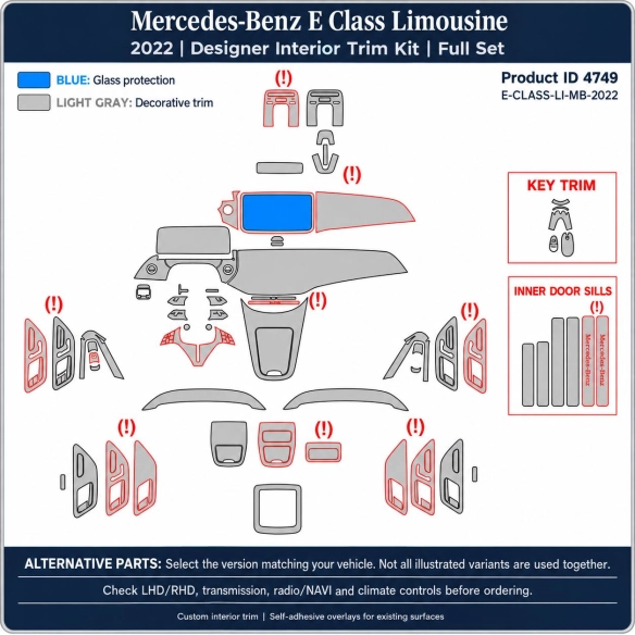 Mercedes-Benz E Class Limousine 2022 – Designer Interior Trim Kit – Full Set
