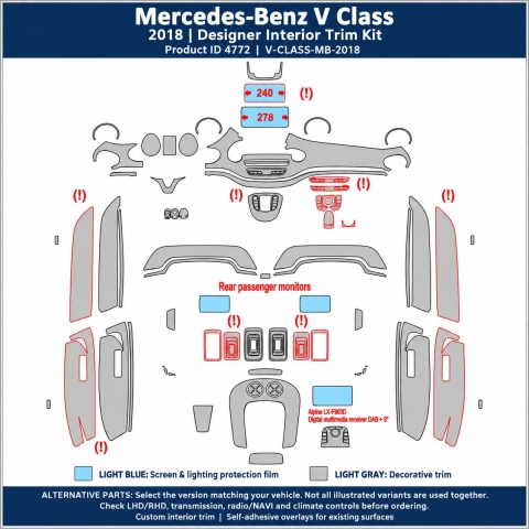 Mercedes-Benz V Class 2018 – Designer Trim – Kit completo para interiores