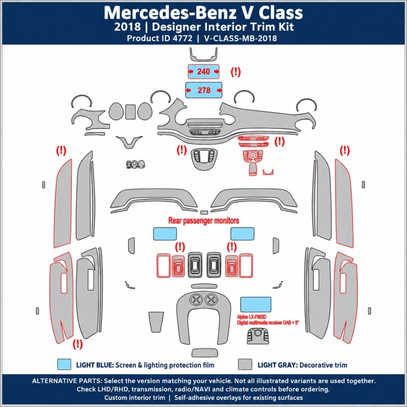 Mercedes-Benz V Class 2018 – Designer Trim – Kit completo para interiores