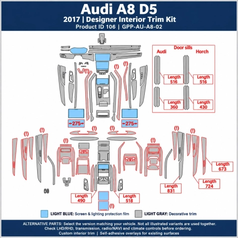 Audi A8 2019 – Designer Trim – Kit completo per interni