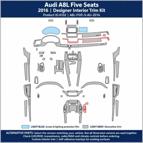 Audi A8l Five Seats 2016 – Designer Trim – Kit completo per interni