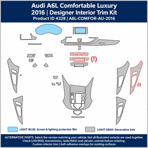 Audi A6l Comfortable Luxery 2016 – Designer Trim – Kit completo para interiores