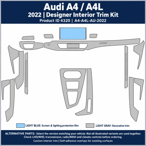 Audi A4 A4l 2022 – Designer Trim – Kit completo para interiores