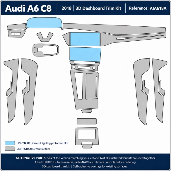 Audi A6 C8 seit 2018 kit 3D d’habillage du tableau de bord 41 pièces