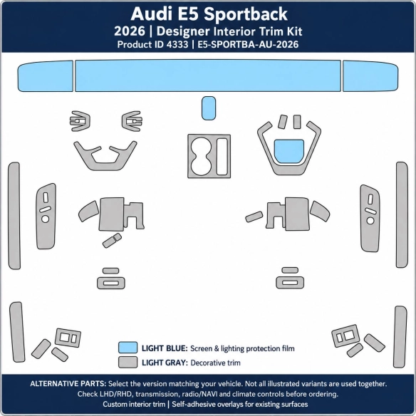 Audi E5 Sportback 2026 – Designer Trim – Kit intérieur complet