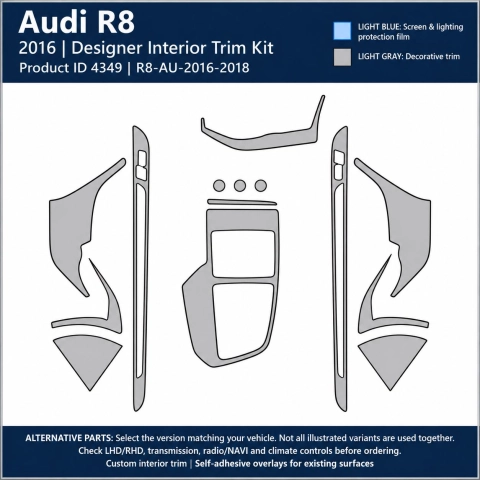 Audi R8 2016 2018 – Designer Trim – Kit completo para interiores