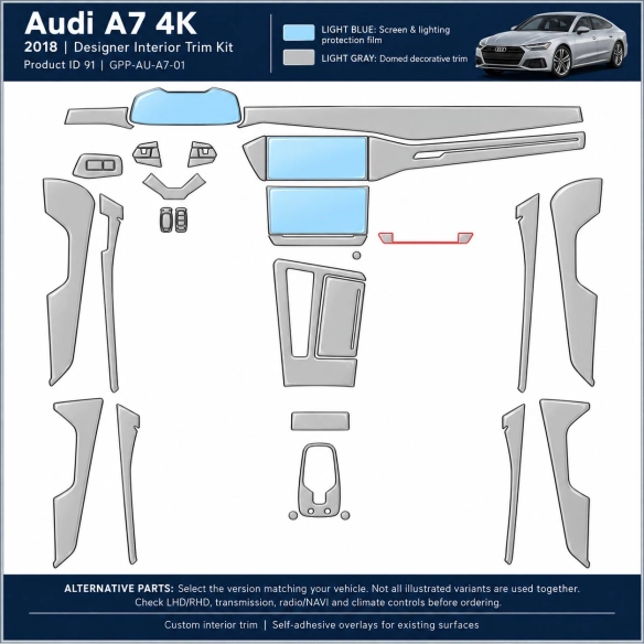 Audi A7 C8 seit 2018 3D Interior Dashboard Trim Kit 41-Piece