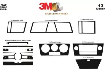Fiat Stilo 03.2003 3M 3D Interior Dashboard Trim Kit Dash Trim Dekor 13-Parts