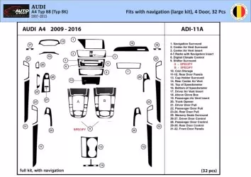 Audi A4 B8 Typ 8K 2007-2015 3D Interior Dashboard Trim Kit Dash Trim Dekor 32-Parts