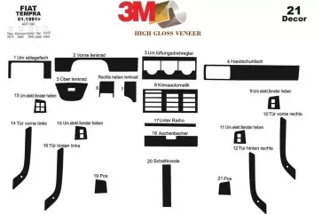 Fiat Tempra 01.91-05.95 3M 3D Interior Dashboard Trim Kit Dash Trim Dekor 21-Parts