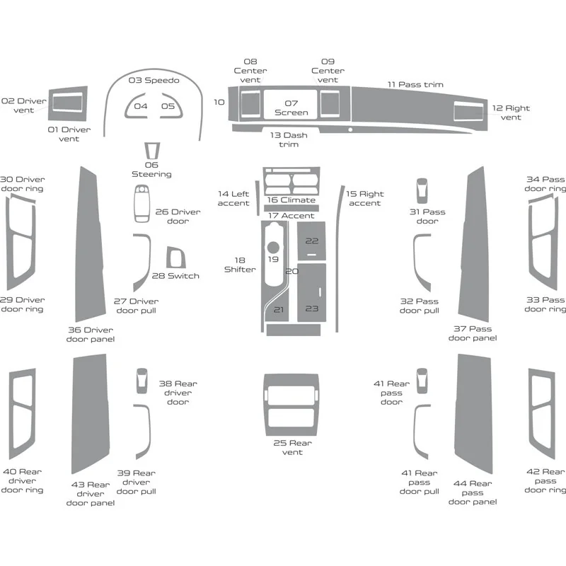 Jaguar XF 2009-2015 set completo, With OEM kit salpicadero 3D, 44 piezas