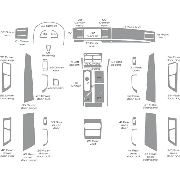 Jaguar XF 2009-2015 Full Set, With OEM 3D dashboard trim kit, 44 parts
