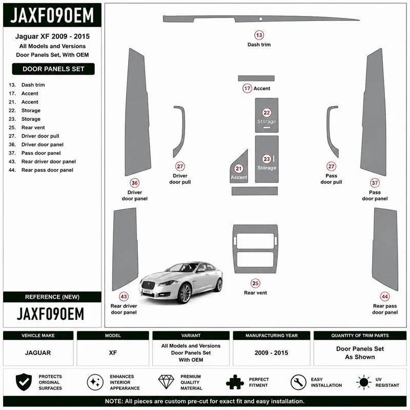 Jaguar XF 2009-2015 Full Set, With OEM 3D dashboard trim kit