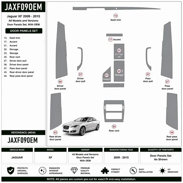 Jaguar XF 2009-2015 complete set, With OEM 3D dashboard sierlijstset