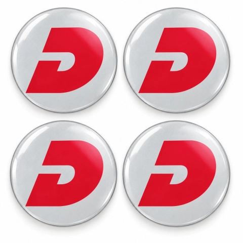 Adhesivos abombados Dethleffs para centros de rueda – 56 mm – Juego de 4 – símbolo D rojo