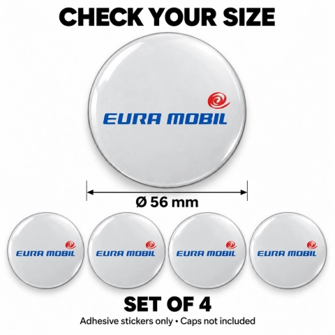 Eura Mobil Domed Wheel Centre Cap Stickers – 56 mm – Set of 4 2