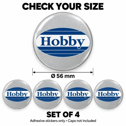 Hobby Domed Wheel Centre Cap Stickers – 56 mm – Set of 4 – blue oval logo 2