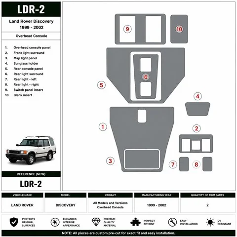 Land Rover Discovery 1999-2002 Overhead Console 3D dashboard sierlijstset