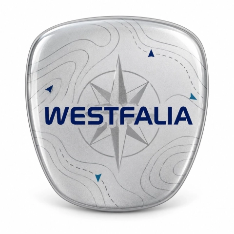 Westfalia – inserto adesivo per emblema della griglia | pellicola vinilica grigio metallizzato | 64 × 58 mm