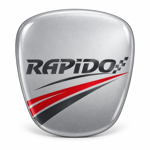 Rapido Sport – selbstklebender Emblem-Einsatz für den Kühlergrill | graue Metallic-Vinylfolie | 64 × 58 mm