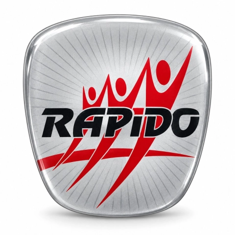 Rapido Classic – zelfklevende inzet voor grille-embleem | grijze metallic vinylfolie | 64 × 58 mm