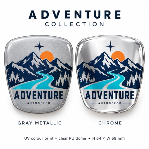 AutoDekor Adventure – inserto adesivo per emblema della griglia | pellicola vinilica grigio metallizzato | 64 × 58 mm