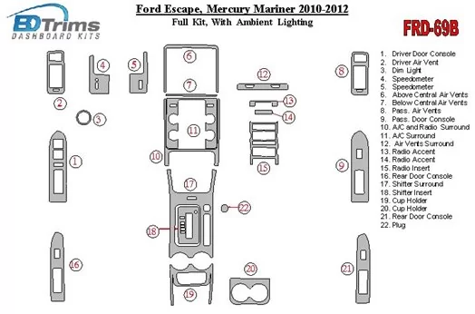 Ford Escape 2010-2012 Ensemble Complet Avec lighting Ambient lighting BD Kit la décoration du tableau de bord - 1 - habillage de