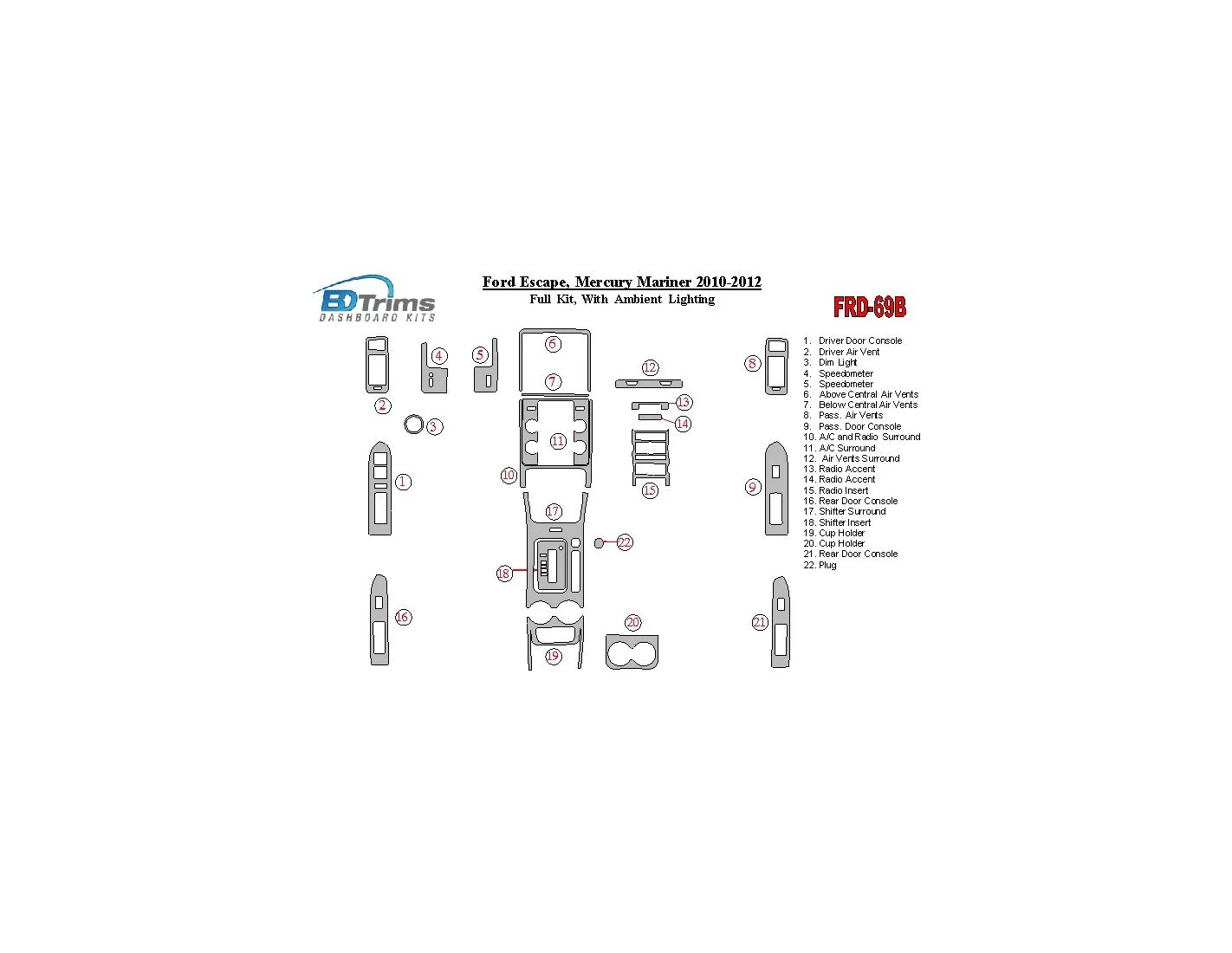 Ford Escape 2010-2012 Ensemble Complet Avec lighting Ambient lighting BD Kit la décoration du tableau de bord - 1 - habillage de