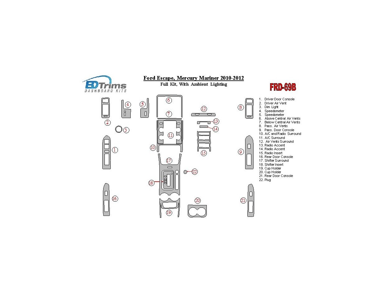 Ford Escape 2010-2012 Full Set With lighting Ambient lighting BD Interieur Dashboard Bekleding Volhouder
