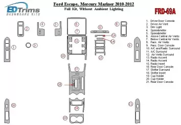 Ford Escape 2010-2012 Full Set Without lighting Ambient lighting Interior BD Dash Trim Kit