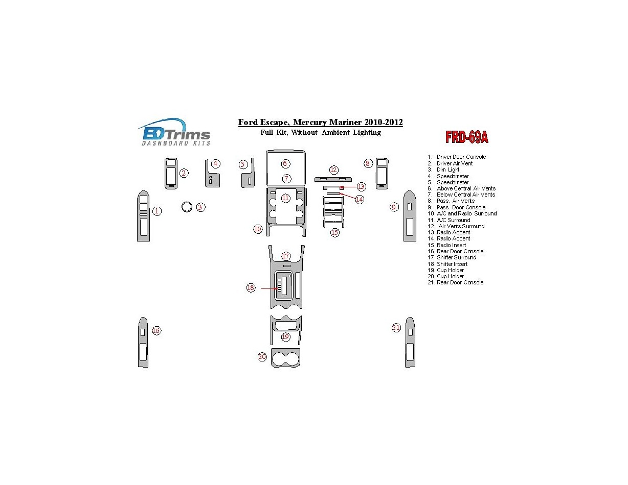 Ford Escape 2010-2012 Full Set Without lighting Ambient lighting Decor de carlinga su interior