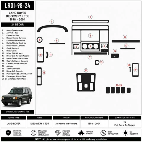 Land Rover Discovery II TD5 1998-2004 kit salpicadero 3D, 24 piezas