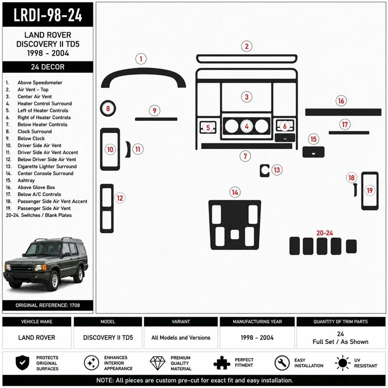 Land Rover Discovery II TD5 1998-2004 kit salpicadero 3D, 24 piezas