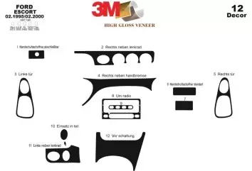 Ford Escord 02.95-02.00 3M 3D Interior Dashboard Trim Kit Dash Trim Dekor 12-Parts