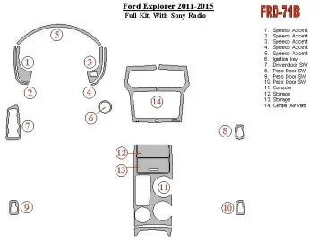 Ford Explorer 2011-UP Full Set, With Sony Radio BD Interieur Dashboard Bekleding Volhouder